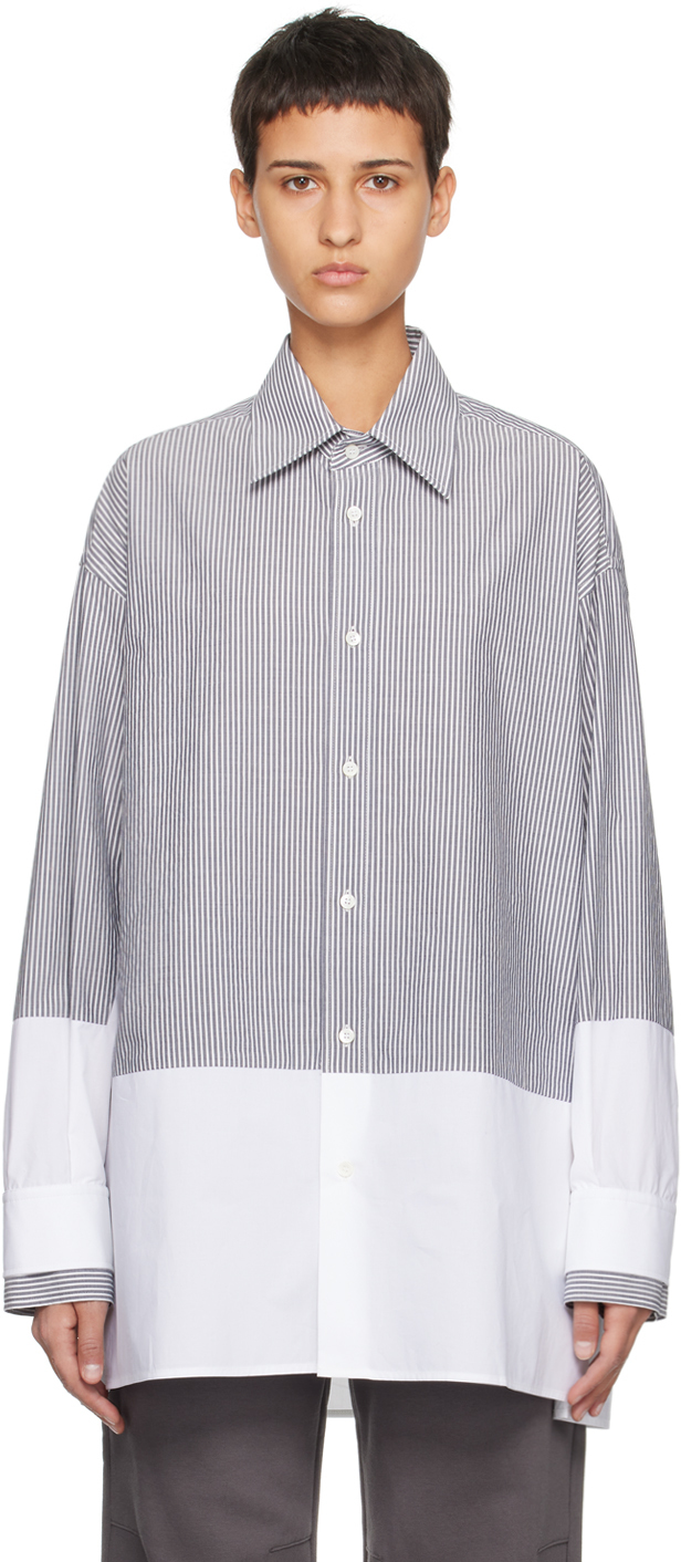 Mm6 Maison Margiela Gray & White Striped Shirt In 961 Dark Grey/white