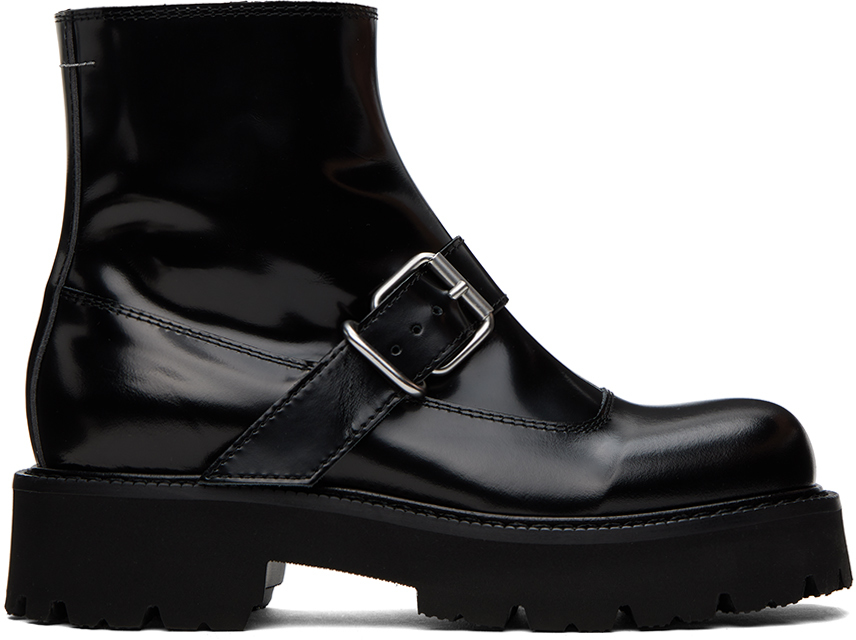 Mm6 Maison Margiela Black Buckle Ankle Boots In T8013 Black
