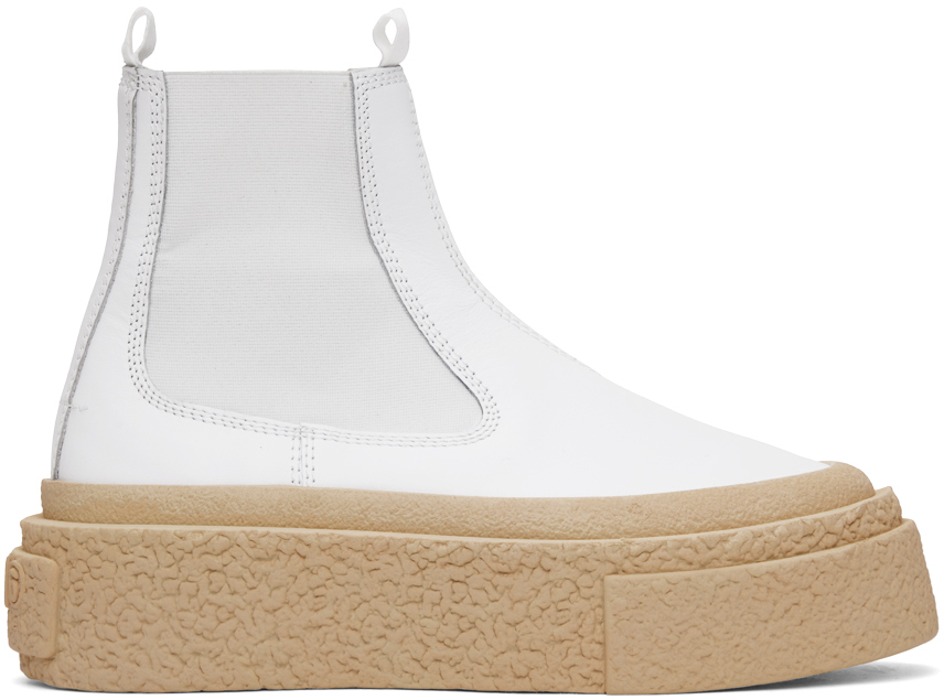 Shop Mm6 Maison Margiela White Leather Platform Chelsea Boots In T1002 Bright White