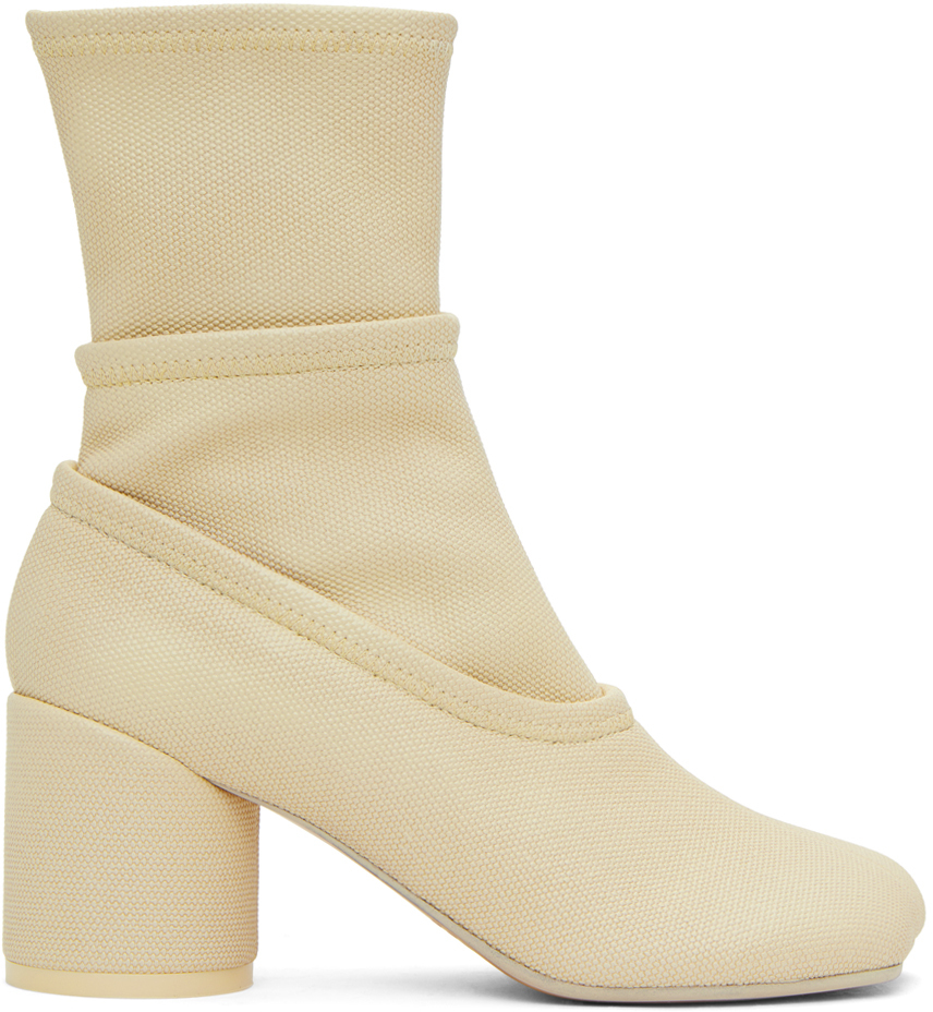 Mm6 Maison Margiela Off-white Canvas Ankle Boots In T2028 Lamb's Wool