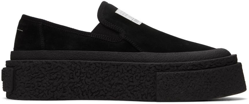 Suede Platform Slip On Sneakers in Black - MM 6 Maison Margiela