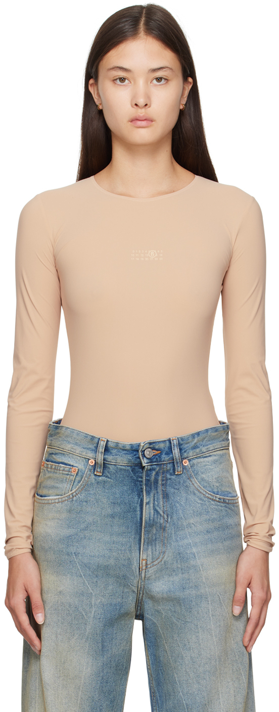 Beige Printed Bodysuit