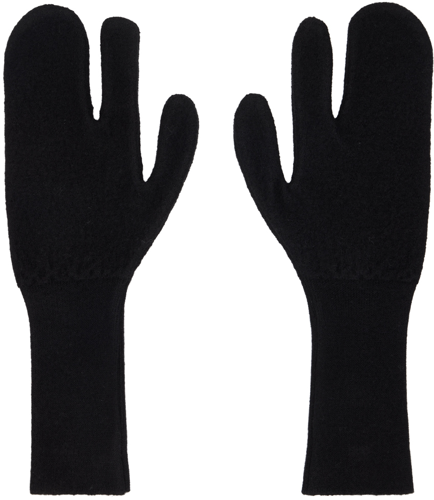 Mm6 Maison Margiela Felted Wool Knit Gloves In Black