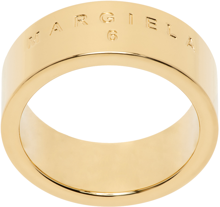 Mm6 Maison Margiela Gold Minimal Logo Ring In 950 Yellow Gold Poli