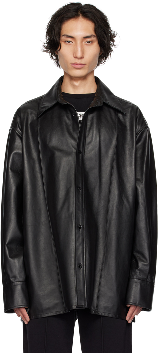 Black Pinched Seams Leather Jacket