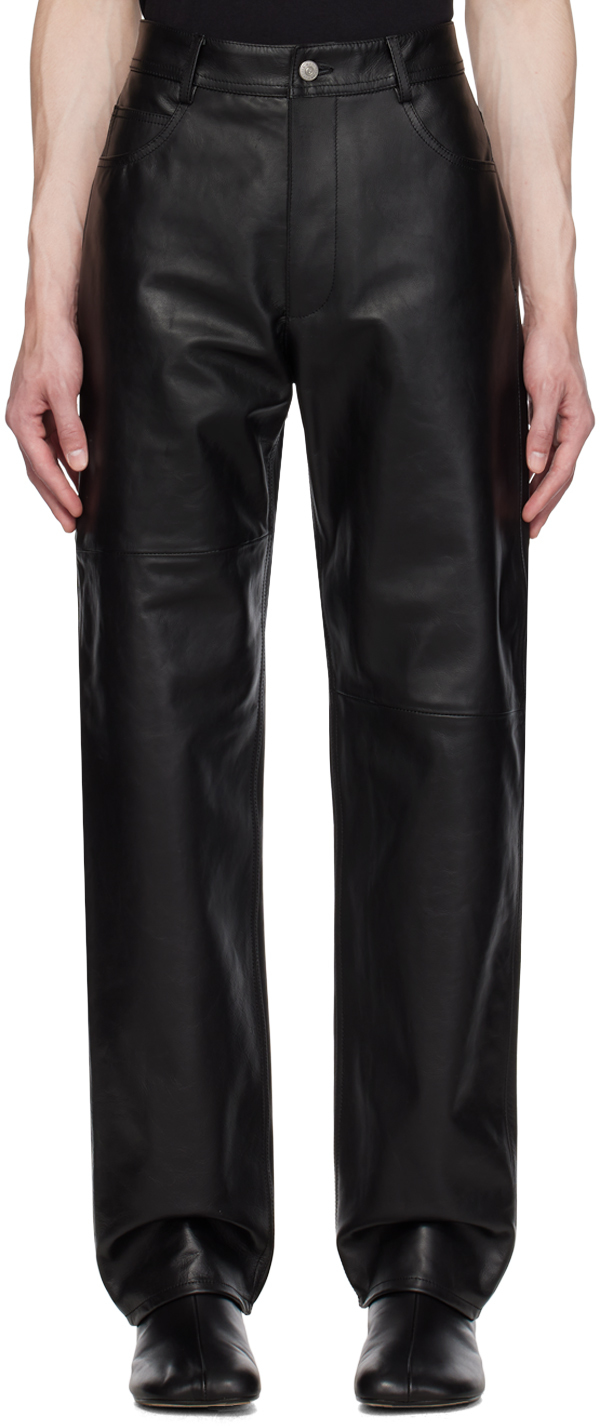 Black Paneled Leather Pants by MM6 Maison Margiela on Sale