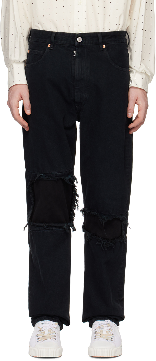 Shop Mm6 Maison Margiela Black Cut Knee Jeans In 900 Black
