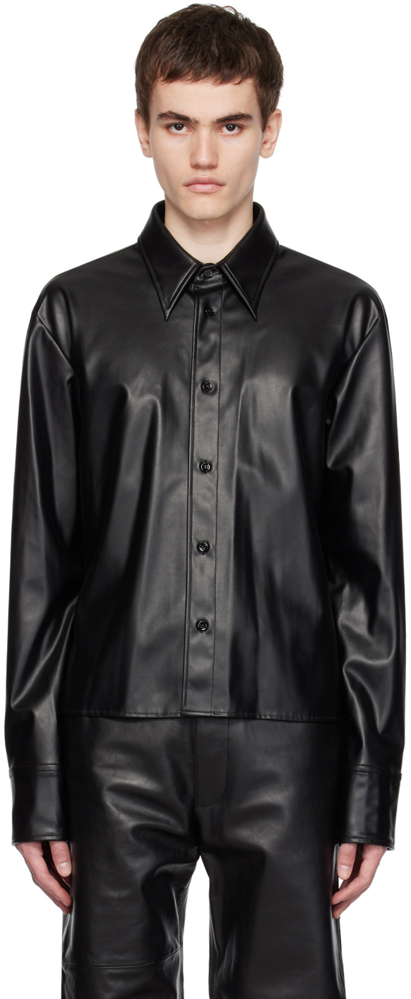 Black Button Faux-Leather Shirt by MM6 Maison Margiela on Sale