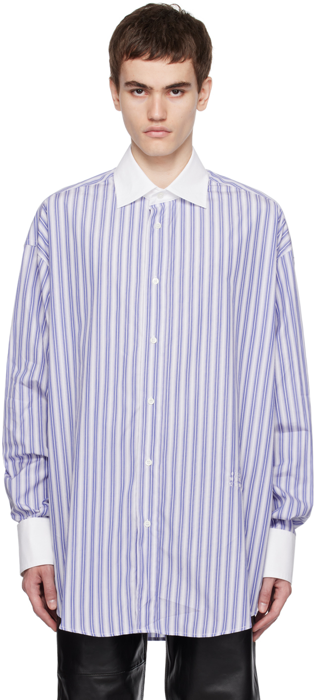 Shop Mm6 Maison Margiela Blue Striped Shirt In 001f Blue/white
