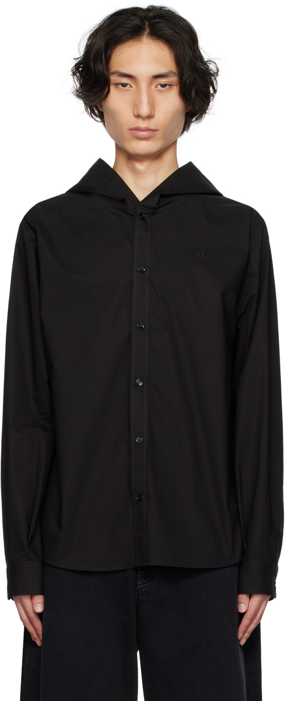Mm6 Maison Margiela Black Hooded Shirt In 900 Black