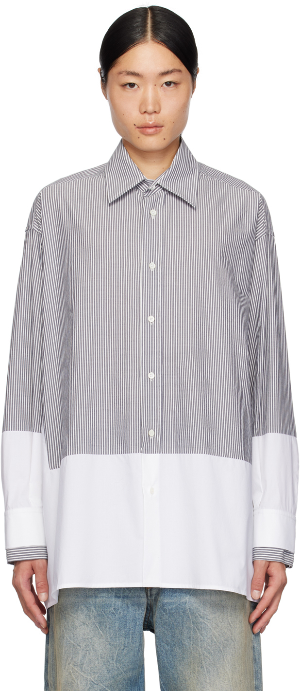 Mm6 Maison Margiela Grey & White Paneled Shirt In 961 Dark Grey/white