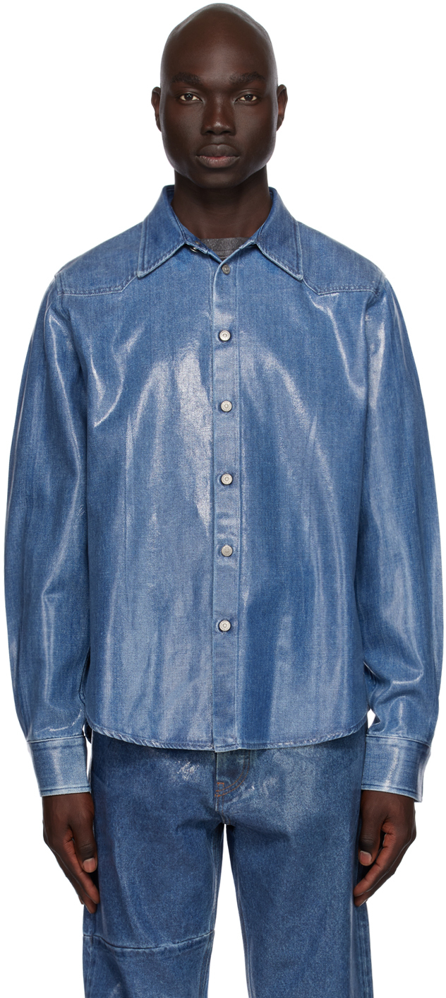 Blue Coated Denim Shirt