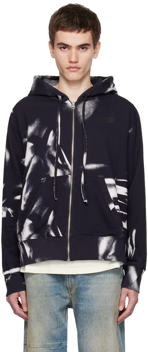 Black White Zip Hoodie by MM6 Maison Margiela on Sale