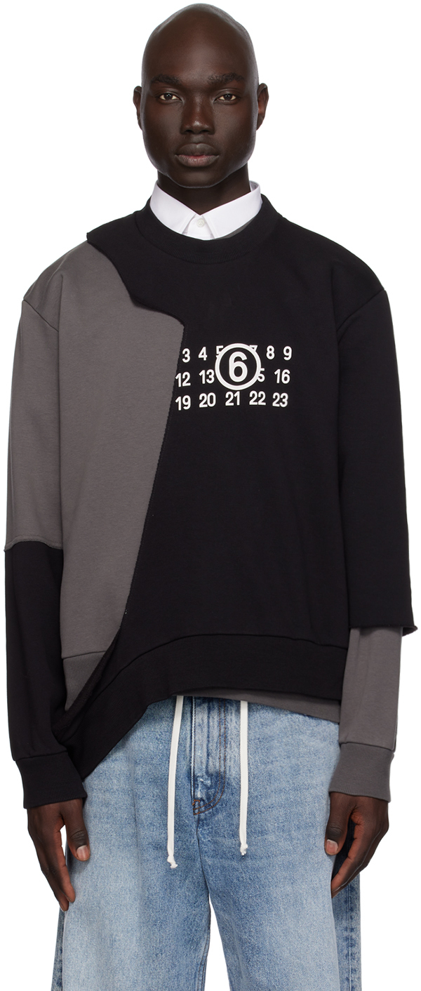 Mm6 Maison Margiela Numbers-print Layered Sweatshirt In 964 Grey/black