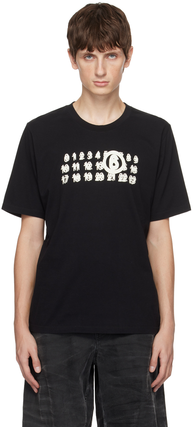 MM6 Maison Margiela: Black Printed T-Shirt | SSENSE Canada