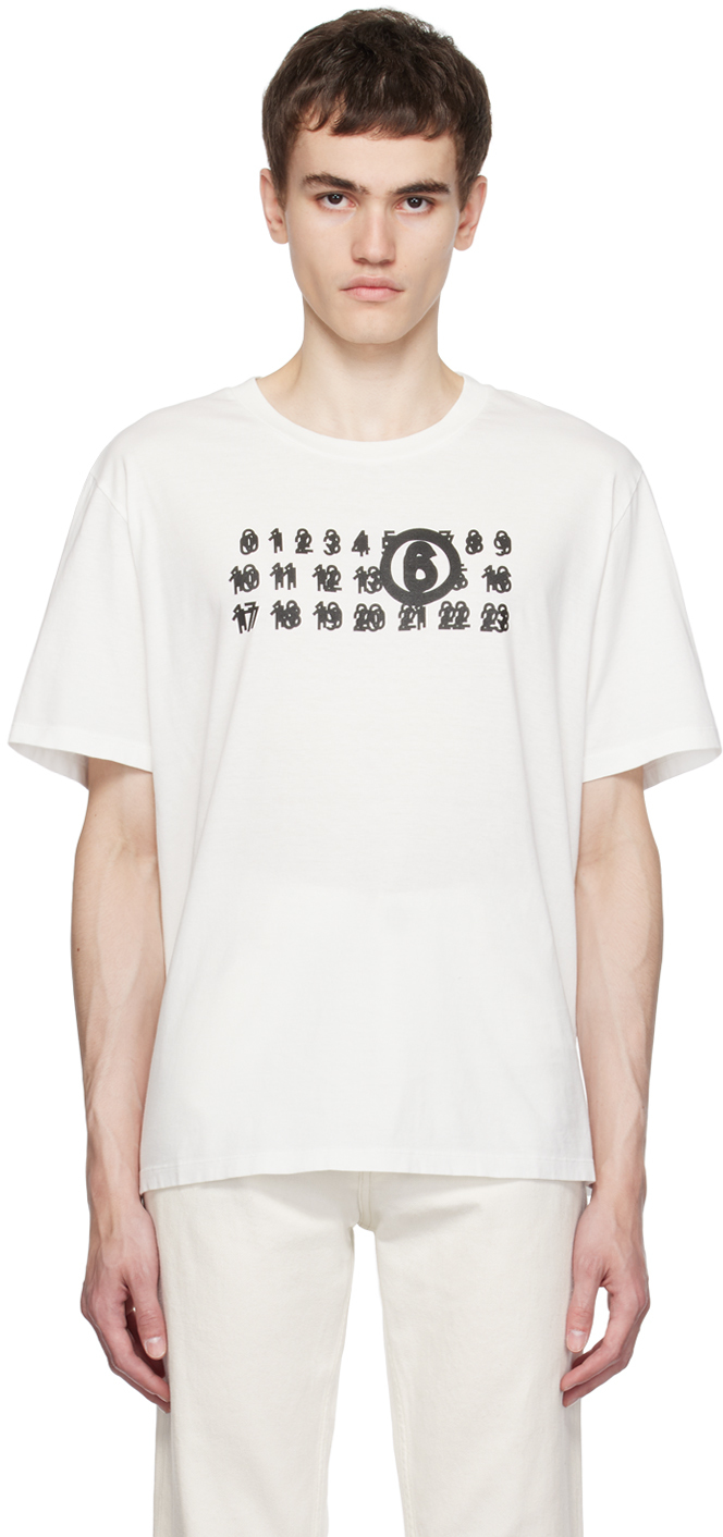 MM6 Maison Margiela: White Printed T-Shirt | SSENSE