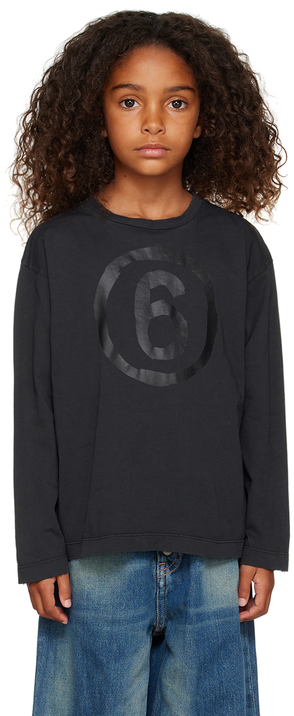 Mm6 Maison Margiela Kids Black Printed Long Sleeve T-shirt In Mm01f M6900 Black