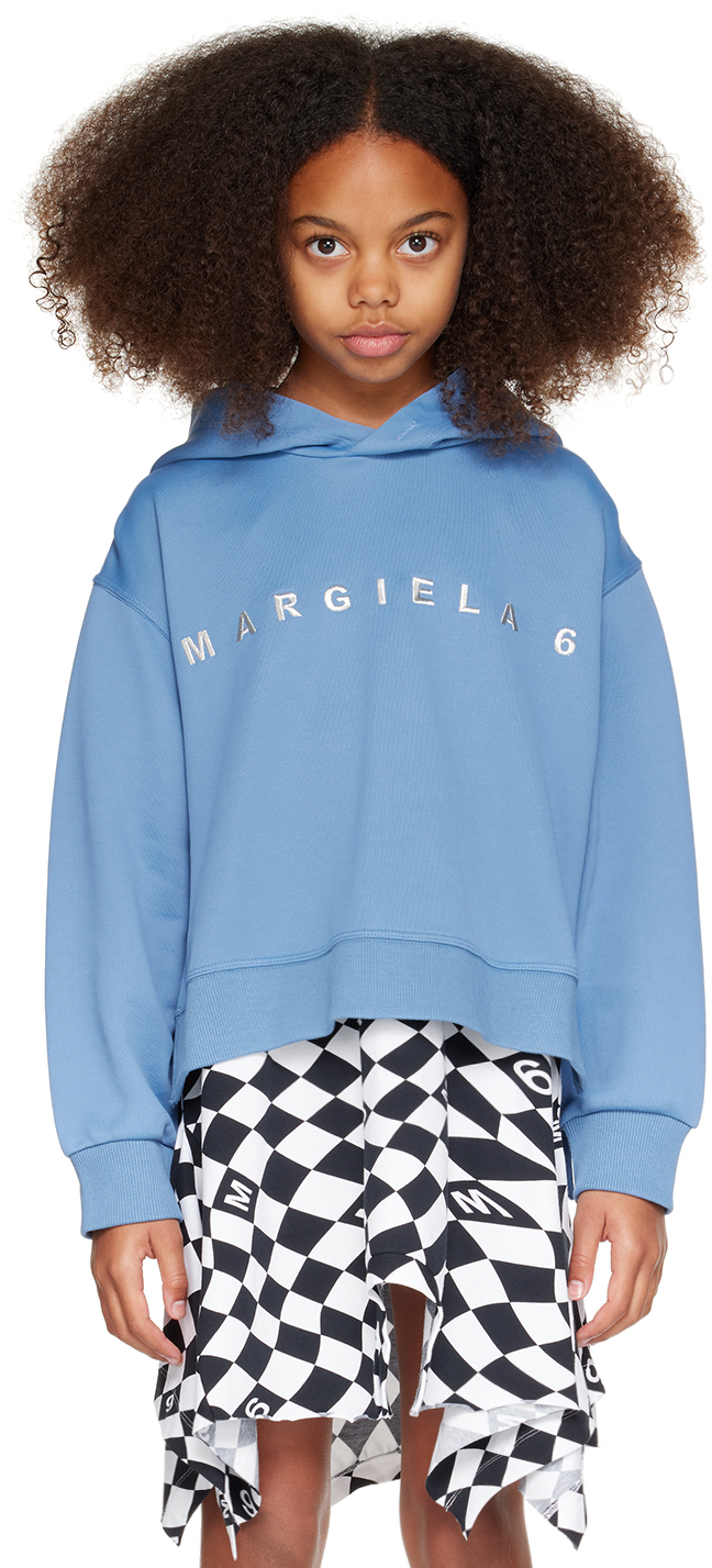 Mm6 Maison Margiela Kids Blue Embroidered Hoodie In Mm01e M6804 Blue