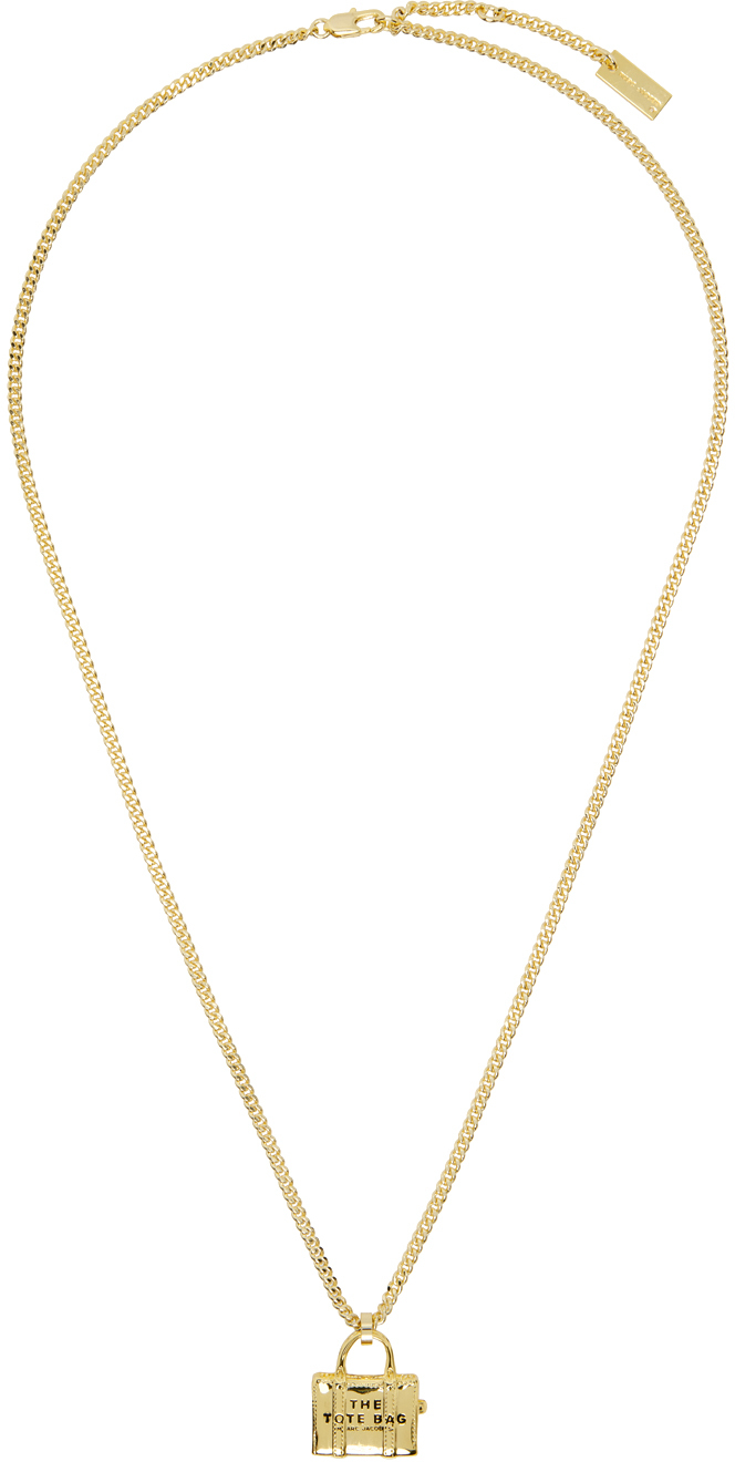 Marc Jacobs Gold 'the Tote Bag' Necklace In 970 Light Antique Go