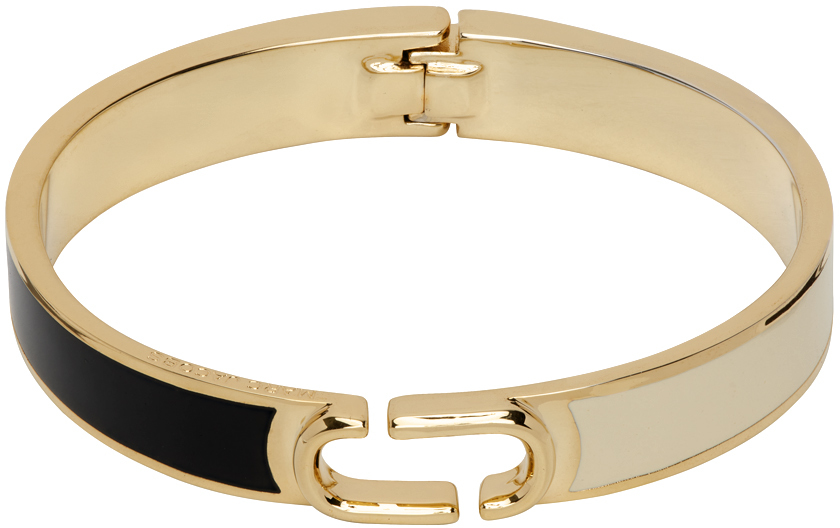 Marc Jacobs Gold & Beige J Marc Hinge Cuff Bracelet