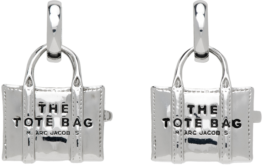 Marc Jacobs Silver 'the Tote Bag' Earrings In 029 Light Antique Si