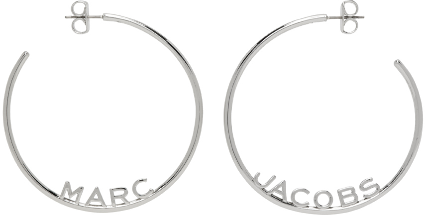 Shop Marc Jacobs Silver Monogram Hoop Earrings In 040 Silver