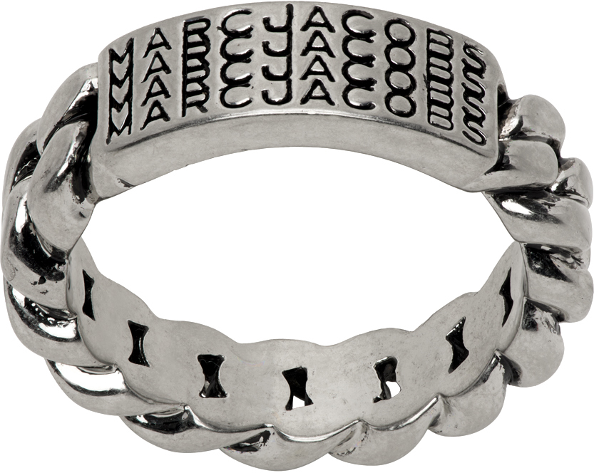 Marc Jacobs Silver 'The Barcode Monogram Chain' Ring