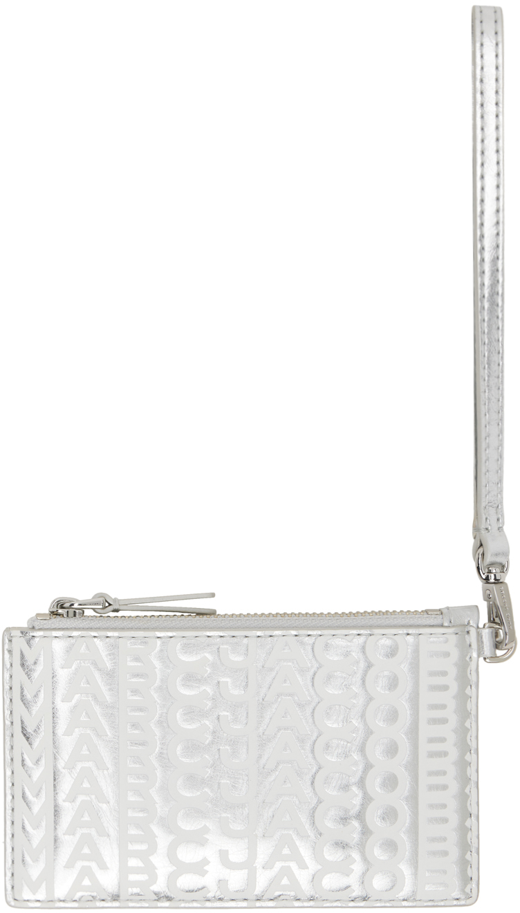 Shop Marc Jacobs Silver 'the Leather Top Zip Wristlet' Wallet In 113 Silver