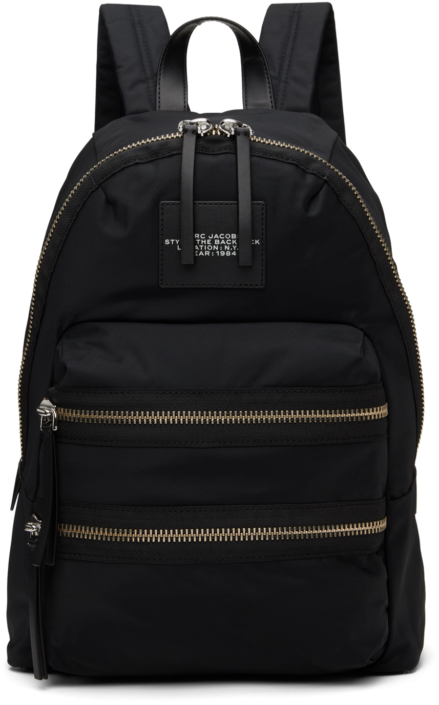 Marc Jacobs Signet Medium Black Logo Printed Leather Backpack