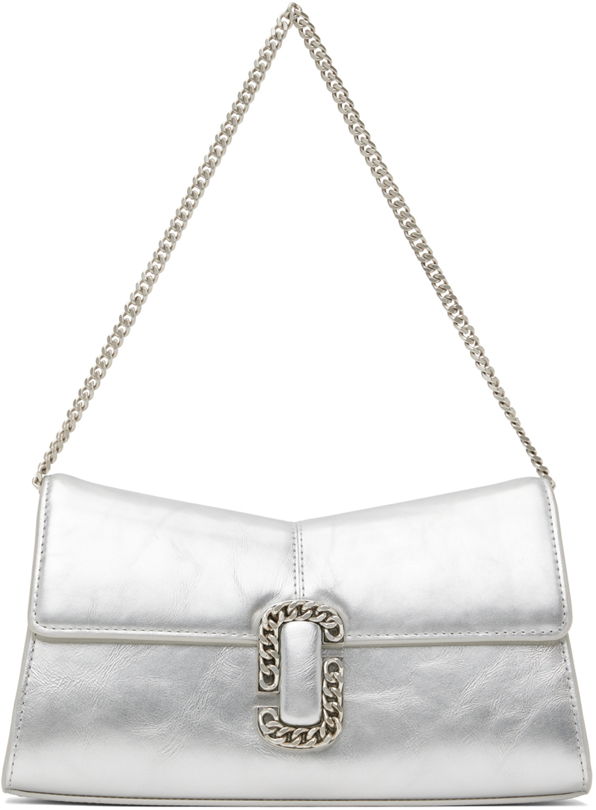 Marc Jacobs The Metallic St. Marc Convertible Leather Clutch In Silver