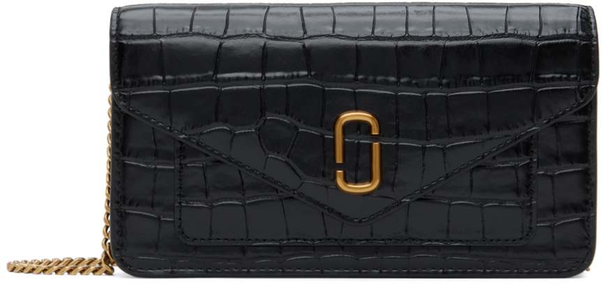 Marc Jacobs Black 'the Envelope Croc Chain' Bag In 001 Black
