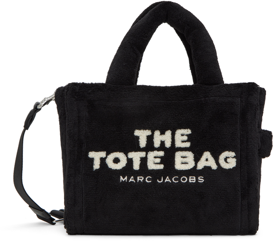 Marc Jacobs The Small Logo Terry Cloth Tote Bag In Black