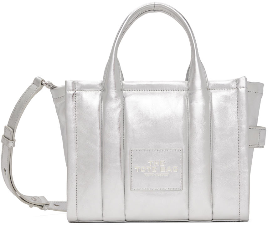 Marc Jacobs Silver Small 'the Shiny Crinkle Leather' Tote In 040 Silver