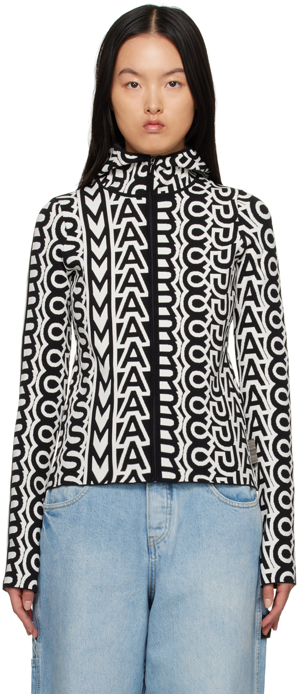 Marc Jacobs Monogram-pattern Zip-up Hoodie In 004 Black/ivory