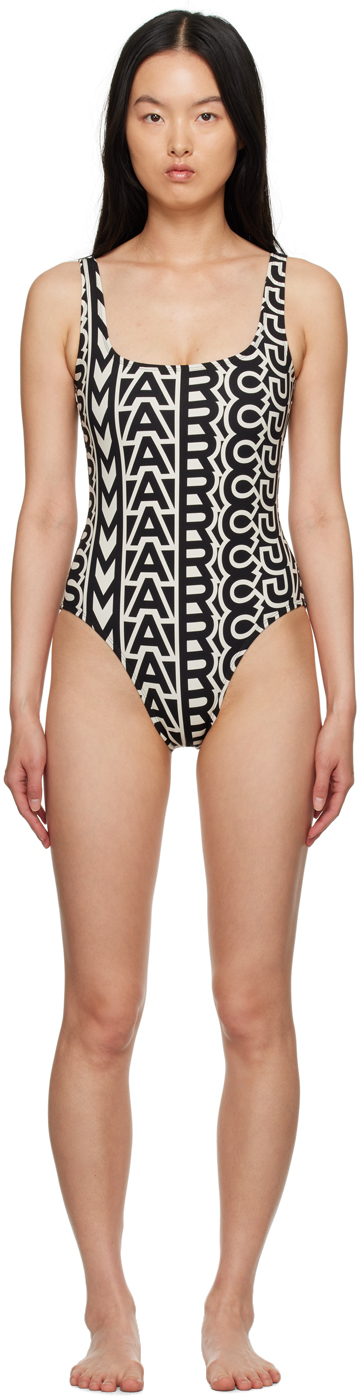 Marc Jacobs Black & Beige 'The Monogram One-Piece Swimsuit' Swimsuit