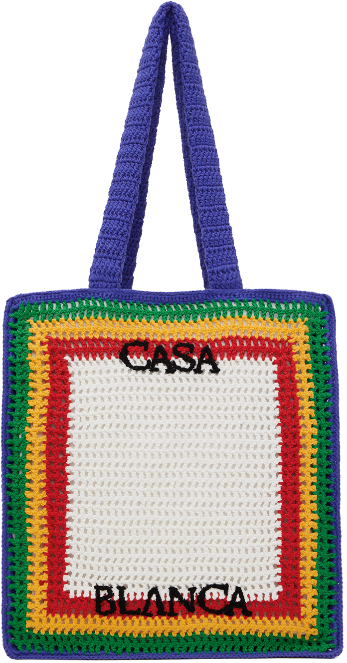 Casablanca Striped Cotton Crochet Tote Bag In Multicolor