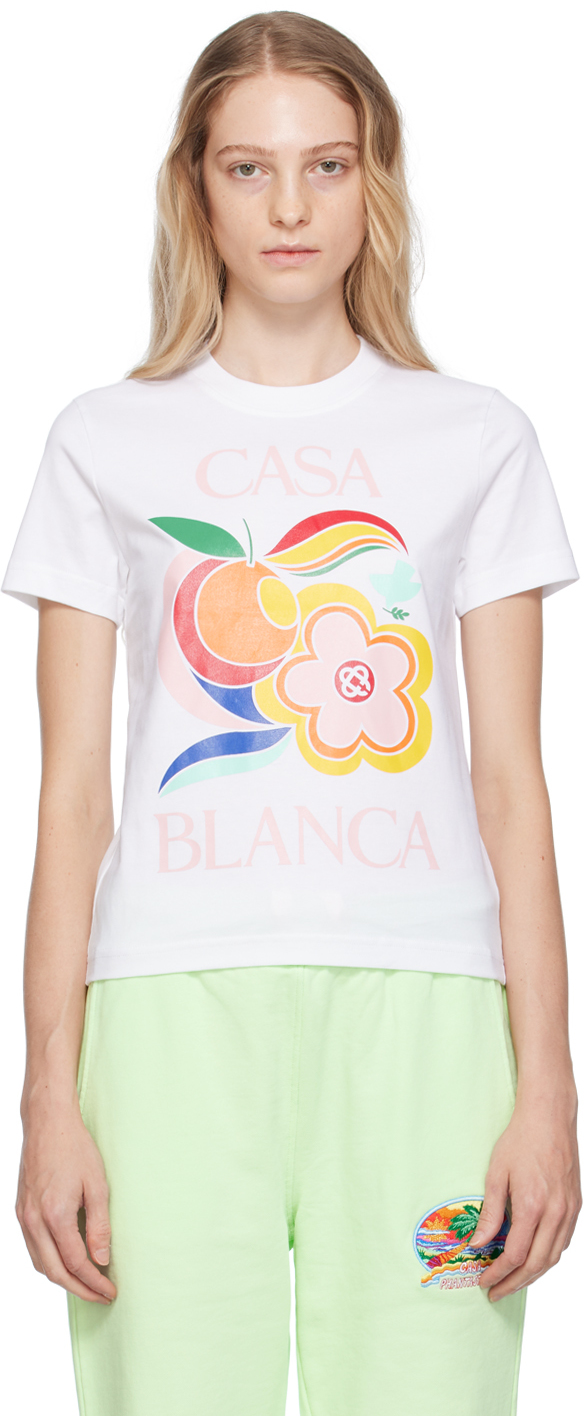 White 'Le Pouvoir Des Fleurs' T-Shirt by Casablanca on Sale