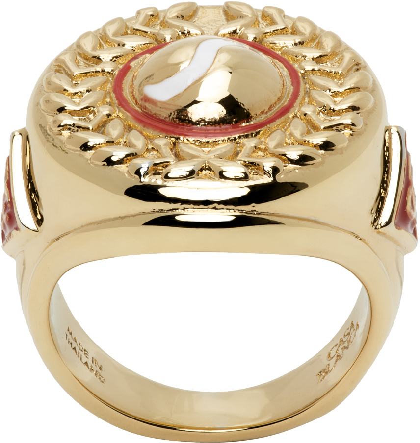 Casablanca Gold Sport Medallion Ring In Gold/multi