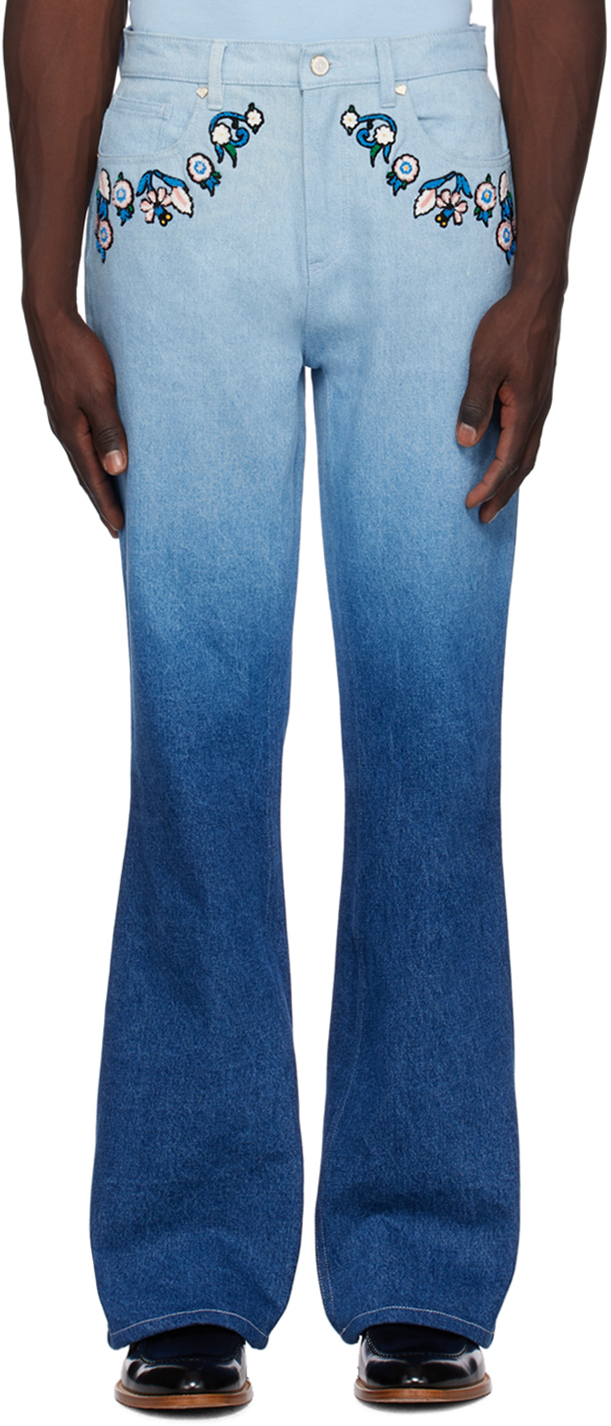 Blue Embroidered Jeans by Casablanca on Sale