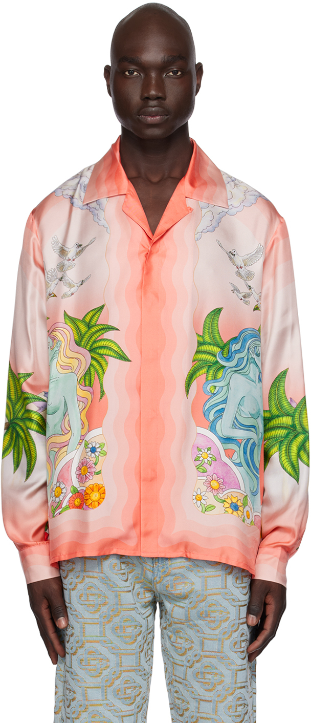 Casablanca Paix Et Amour Tennis Club-print Silk Shirt In Paix Et Amour Tennis