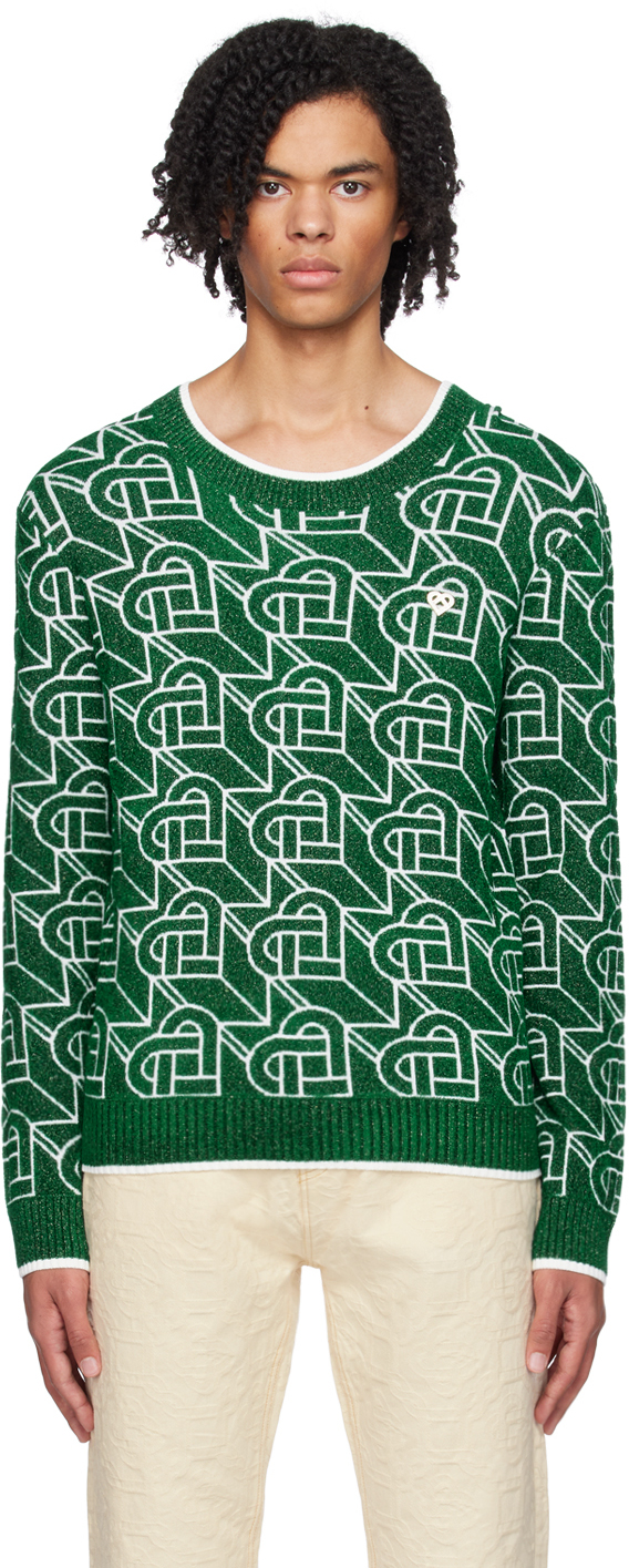 Casablanca Heart monogram knitted jumper, GREEN/WHITE