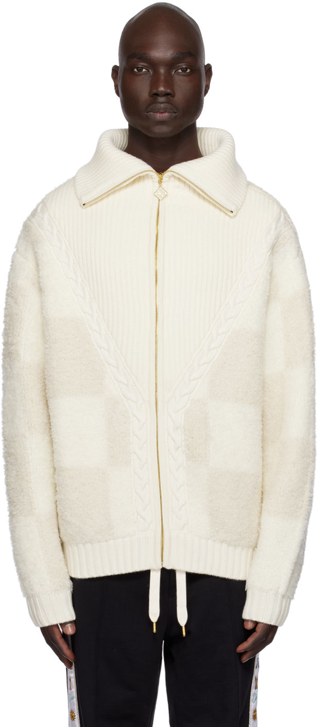 Shop Casablanca Off-white Checked Sweater In White/ Beige