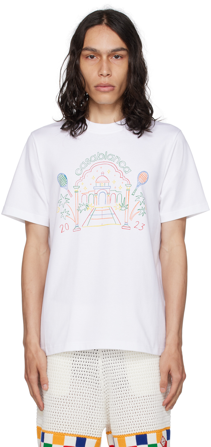 White 'Rainbow Crayon Temple' T-Shirt by Casablanca on Sale