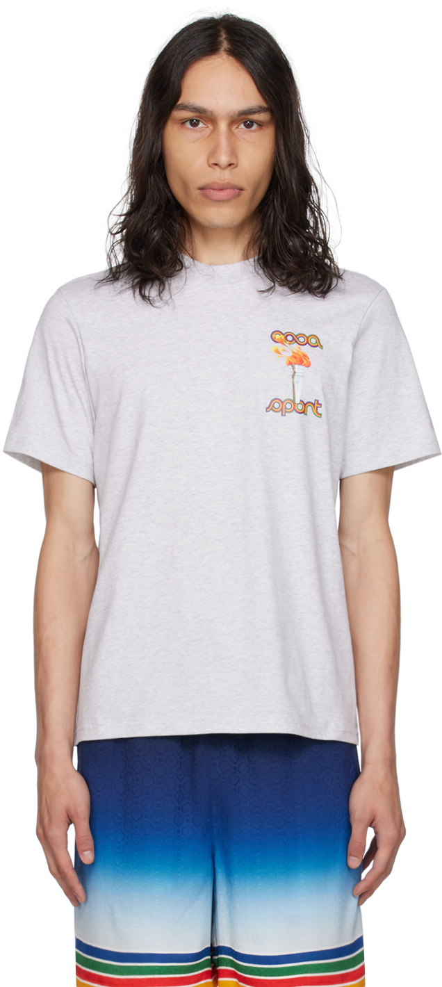 【関税込み】Casablanca グレー La Flamme Du Sport Tシャツ Casablanca: Gray 'La Flamme Du Sport' T-Shirt | SSENSE 日本