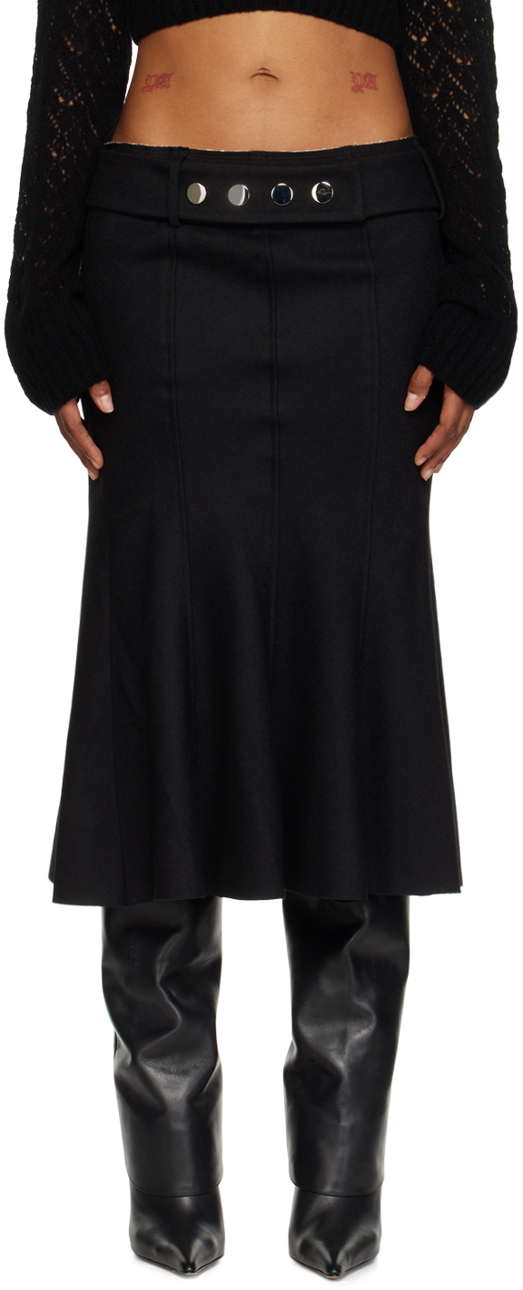 Juneyen Black Flared Midi Skirt