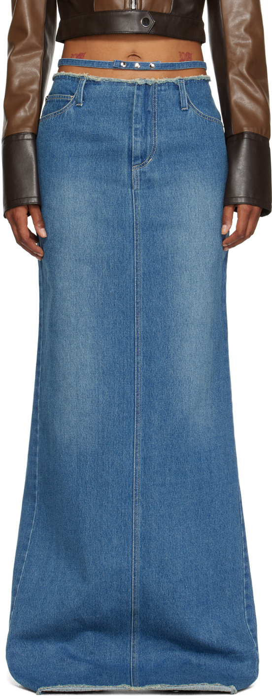 Blue Faded Denim Maxi Skirt