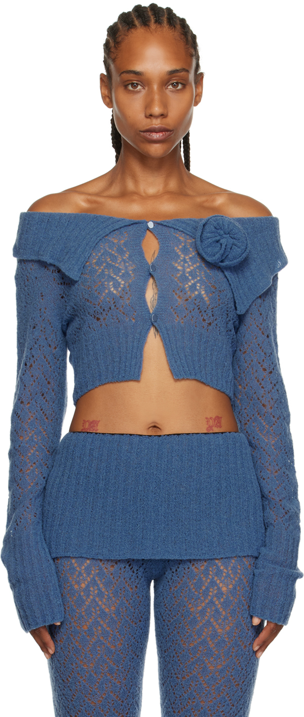 Blue Hollow Out Cardigan