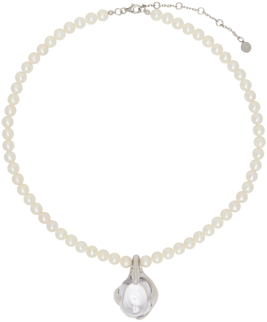 Alan Crocetti Silver Mystic Pearl Necklace In Rhodium Vermeil