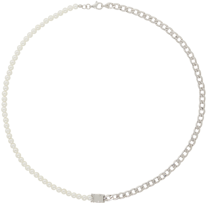 Alan Crocetti Silver & White Mix Unity Curb Chain Necklace In Rhodium Vermeil