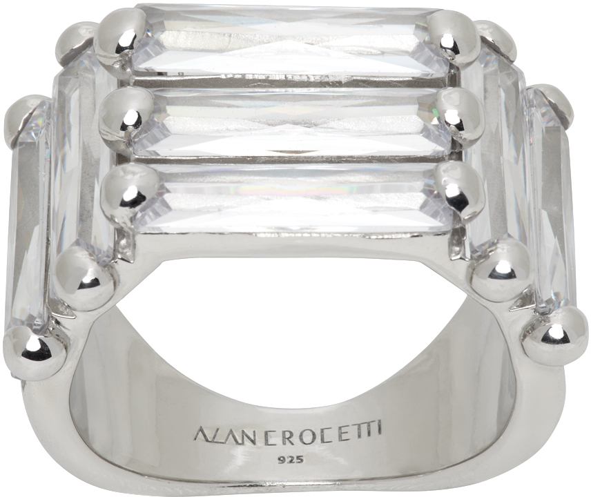 Alan Crocetti Silver Crystallised Armour Ring In Rhodium Vermeil